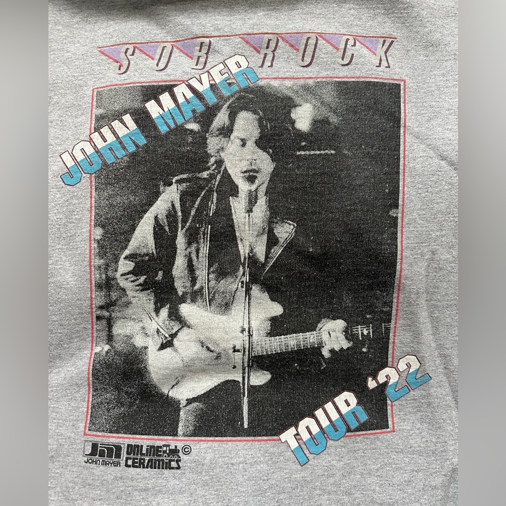 John Mayer Tour '22 Graphic crewneck sweatshirt - Gray with Blue & Pink Print